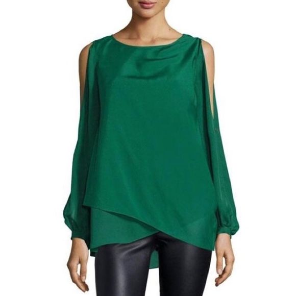 Haute Hippie Green Cold Shoulder Blouse - Picture 1 of 4